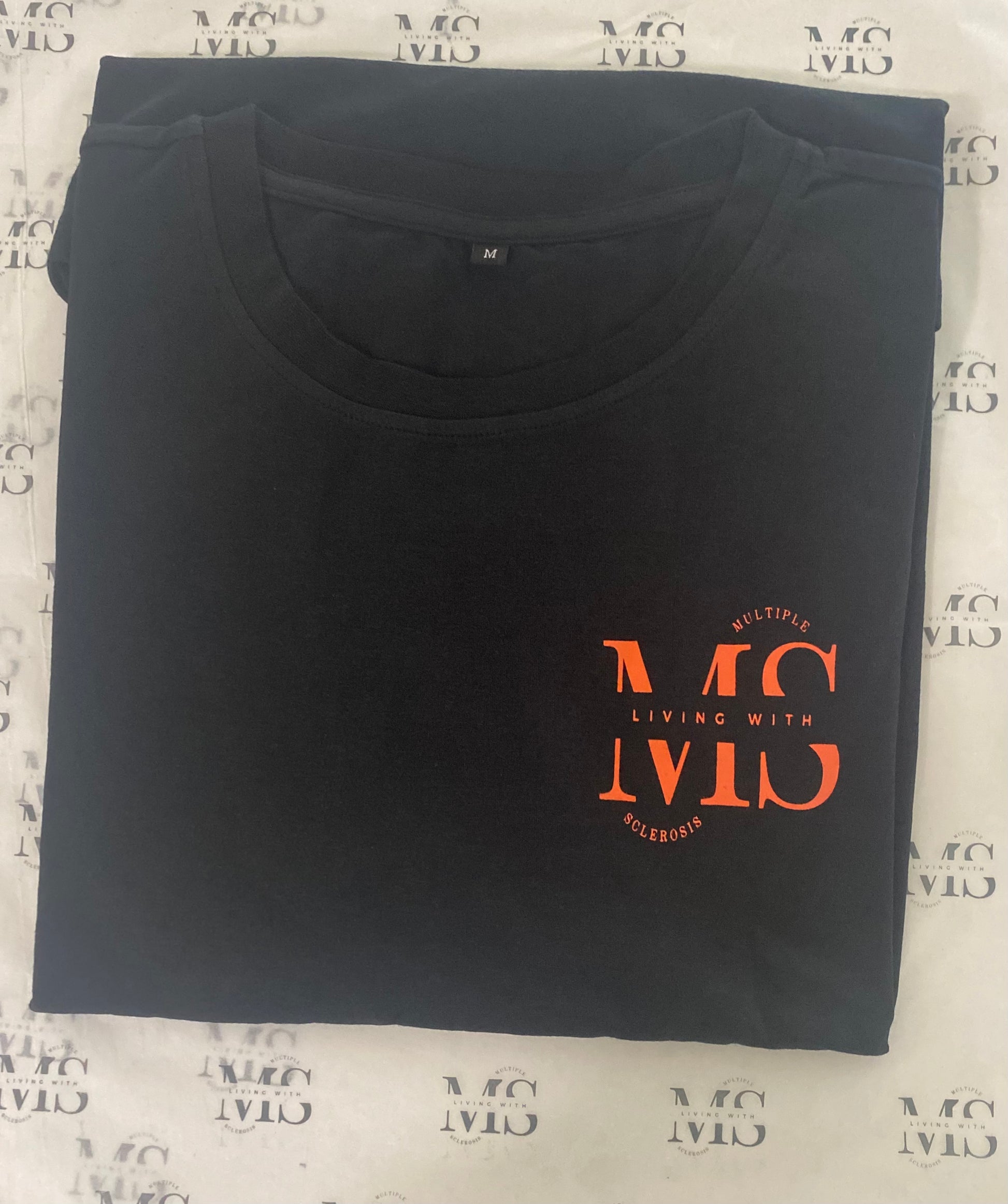 Black T-shirt with Orange living with logo